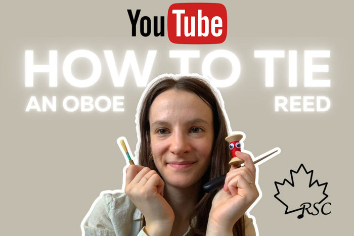 a woman holding thread and an oboe reed with the words on the image 