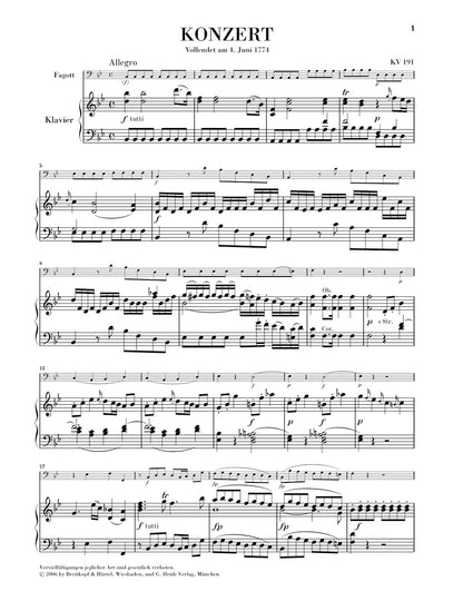 Mozart Bassoon Concerto in B-flat Major, K. 191 (Henle Edition)