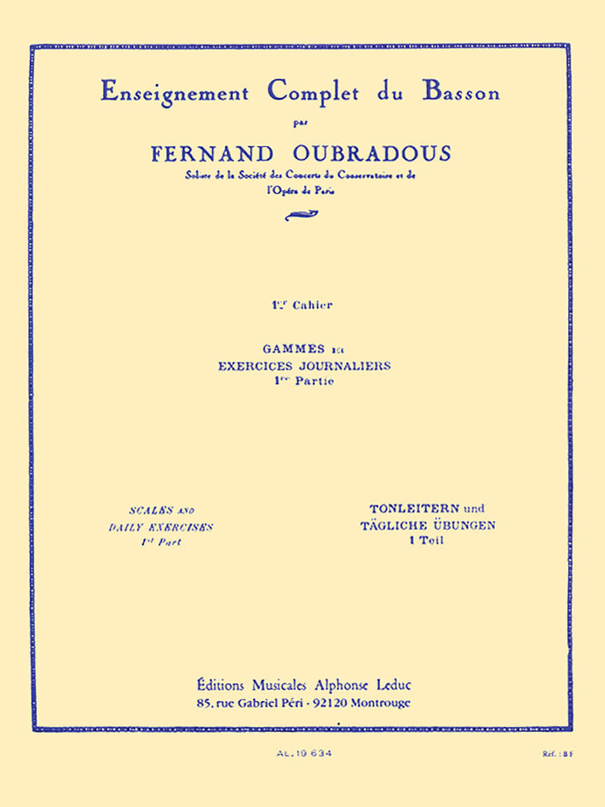Oubradous: Complete Study of the Bassoon Part 1, Scales and Daily Exercises Hal Leonard
