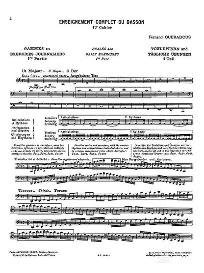Oubradous: Complete Study of the Bassoon Part 1, Scales and Daily Exercises Hal Leonard