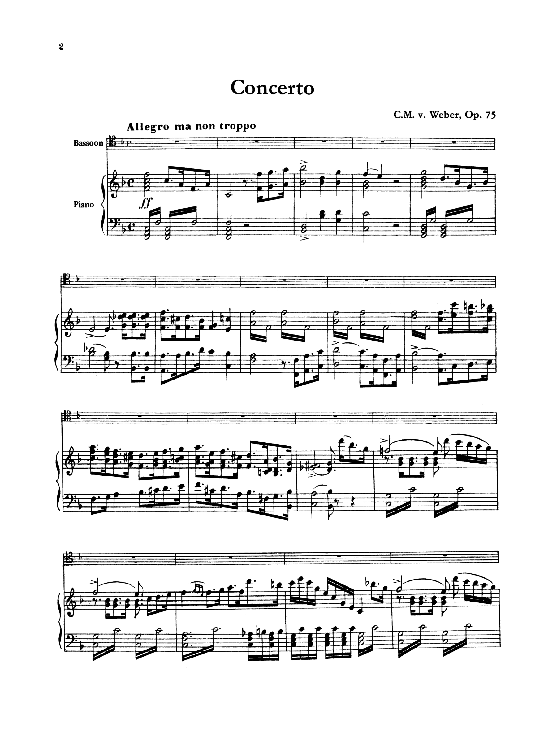 Weber Bassoon Concerto in F Major, Opus 75, Kalmus Edition Alfred