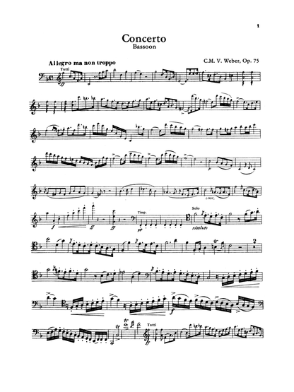 Weber Bassoon Concerto in F Major, Opus 75, Kalmus Edition Alfred